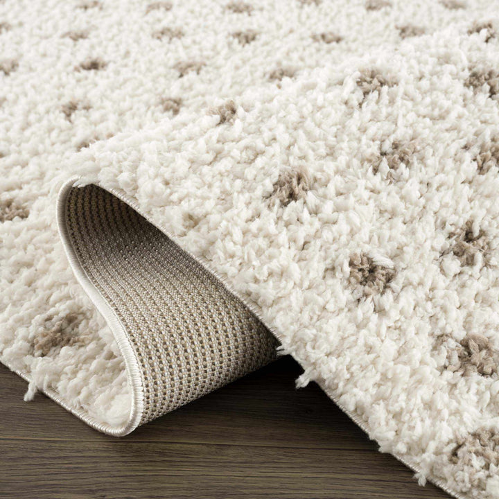 Modern Contemporary Dotted Ivory and Brown Plush Pile Moroccan style Area Rug - The Rug Decor