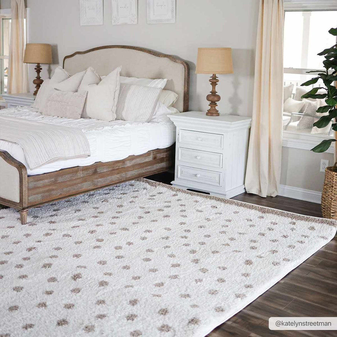 Modern Contemporary Dotted Ivory and Brown Plush Pile Moroccan style Area Rug - The Rug Decor