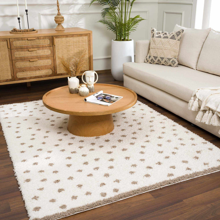 Modern Contemporary Dotted Ivory and Brown Plush Pile Moroccan style Area Rug - The Rug Decor