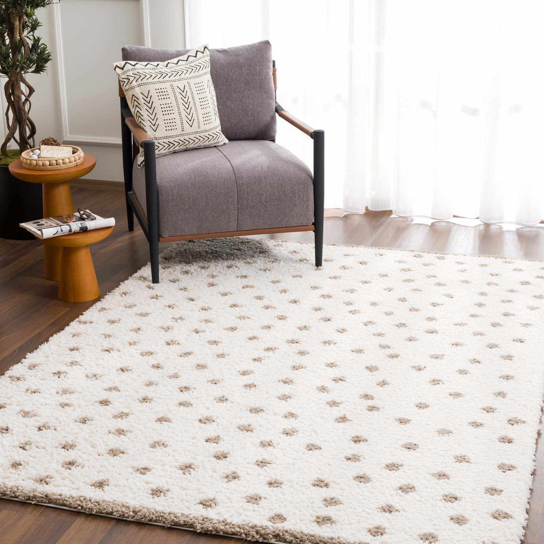 Modern Contemporary Dotted Ivory and Brown Plush Pile Moroccan style Area Rug - The Rug Decor
