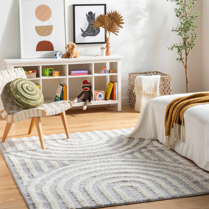 Modern Contemporary Gray and Beige Plush Pile Machine Woven Area Rug - The Rug Decor