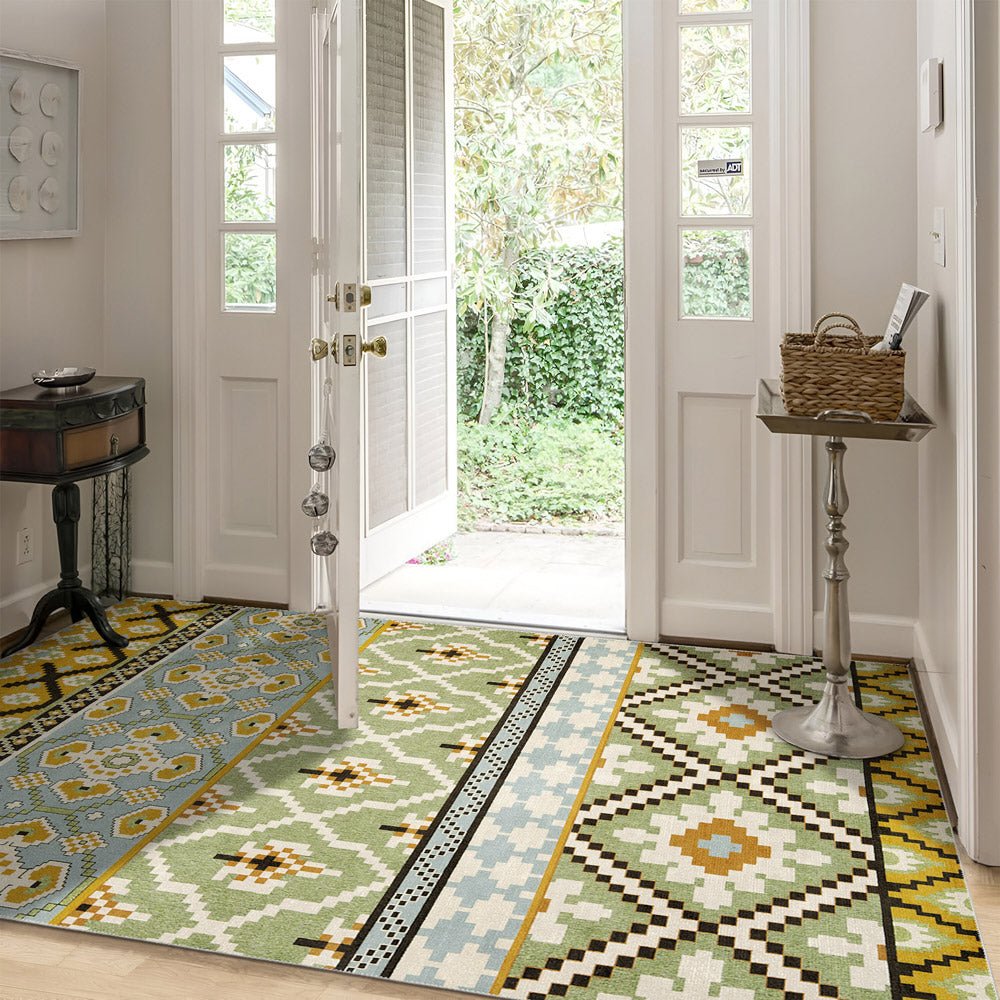 Modern Contemporary Green Machine Washable Cotton Area Rug - The Rug Decor