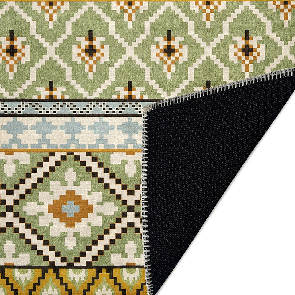 Modern Contemporary Green Machine Washable Cotton Area Rug - The Rug Decor