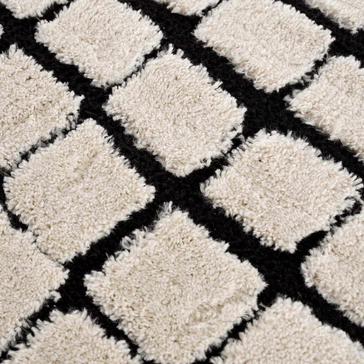 Modern Contemporary Ivory and Black Checked Texture High Pile Machine Woven Area Rug - The Rug Decor