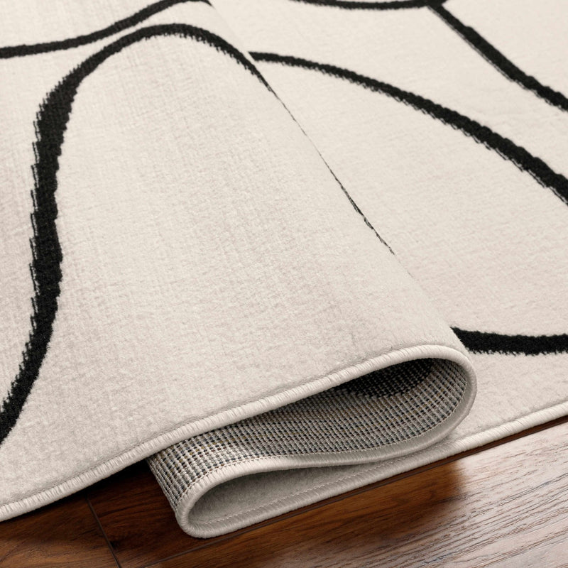 Modern Contemporary Ivory and Black Free lines design Area Rug - The Rug Decor