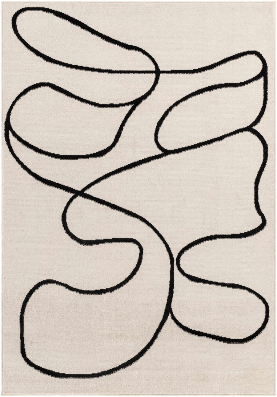 Modern Contemporary Ivory and Black Free lines design Area Rug - The Rug Decor