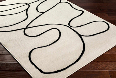 Modern Contemporary Ivory and Black Free lines design Area Rug - The Rug Decor