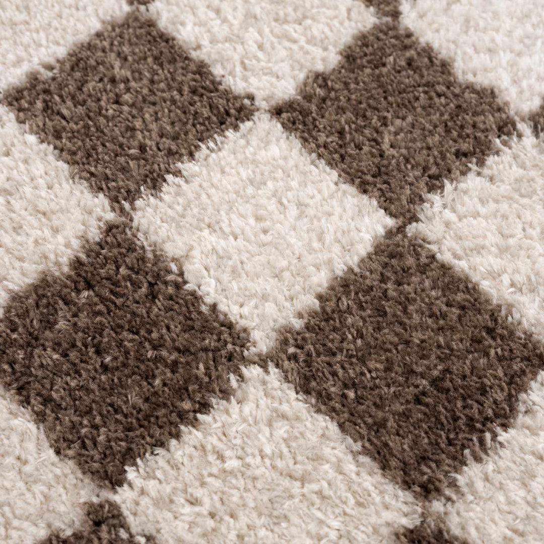 Modern Contemporary Ivory and Brown Checkered Texture Machine Woven Area Rug - The Rug Decor