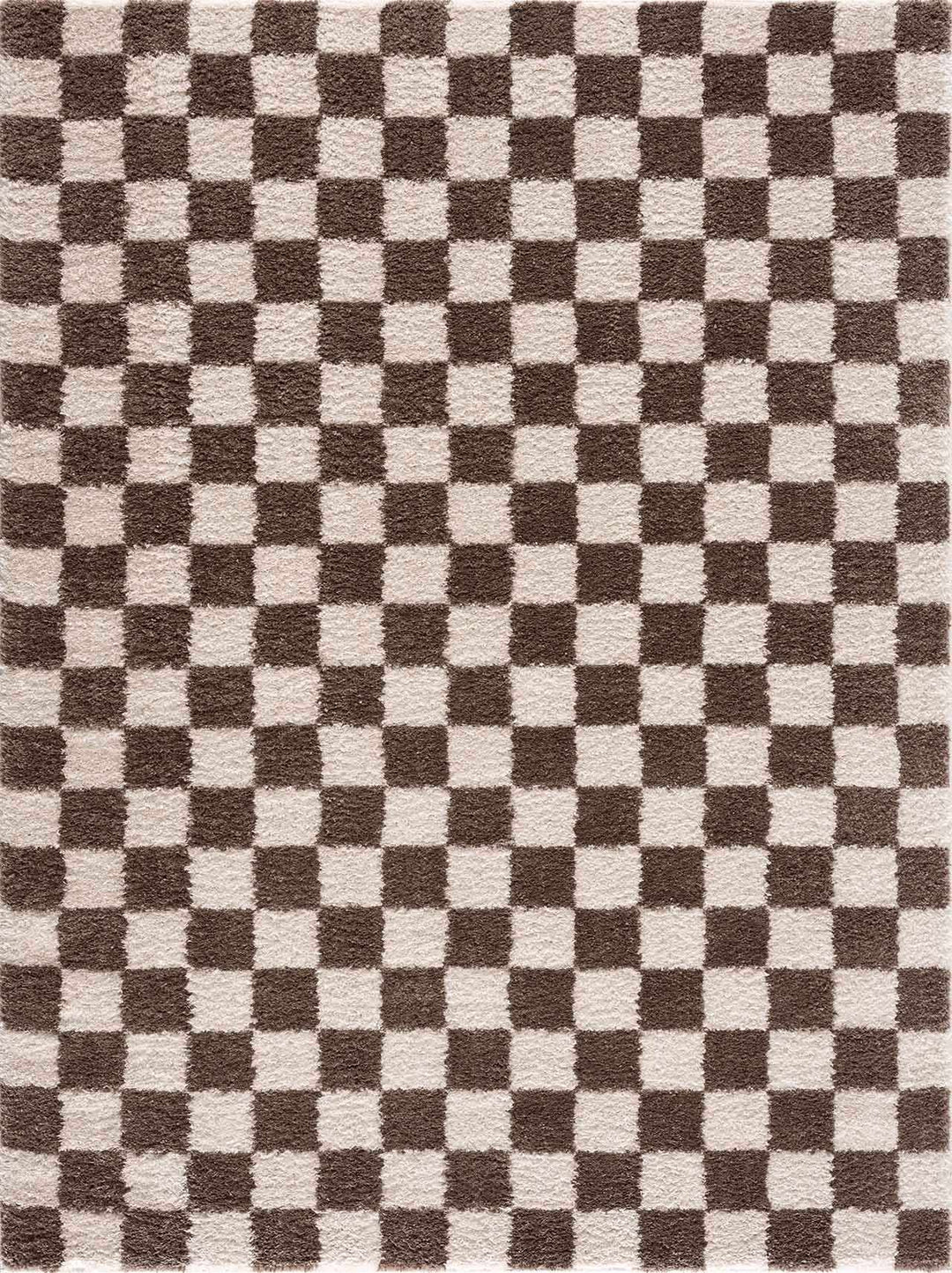 Modern Contemporary Ivory and Brown Checkered Texture Machine Woven Area Rug - The Rug Decor
