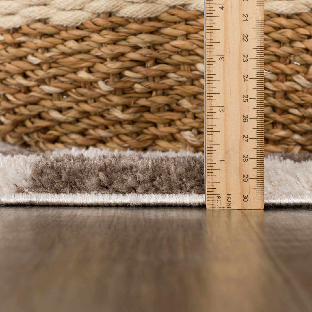 Modern Contemporary Ivory and Brown Checkered Texture Machine Woven Area Rug - The Rug Decor