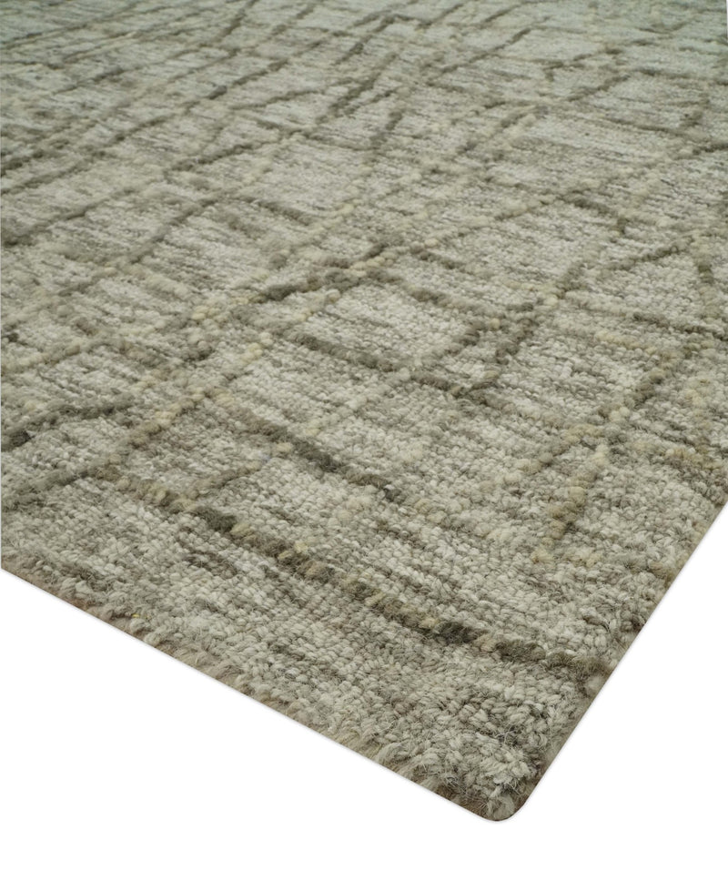 Modern Contemporary Ivory, Beige and Olive 5x8 Hand Tufted wool area rug - The Rug Decor