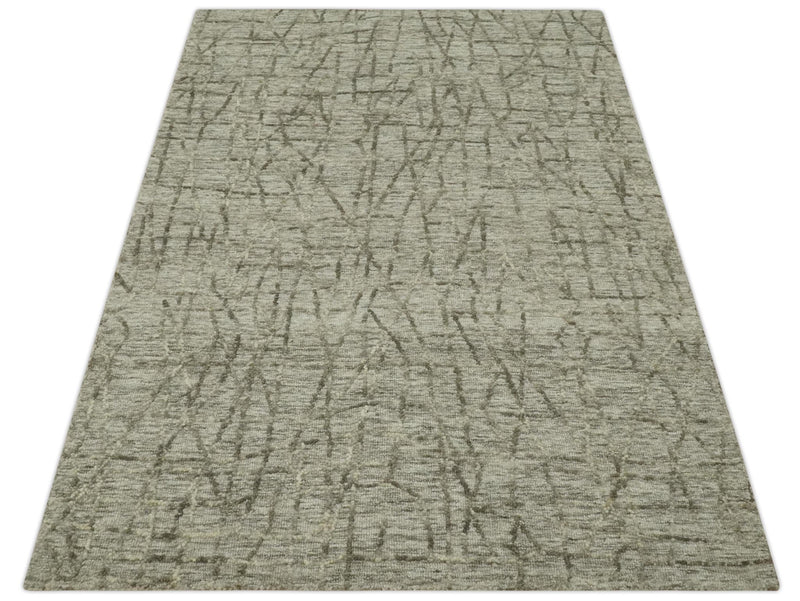 Modern Contemporary Ivory, Beige and Olive 5x8 Hand Tufted wool area rug - The Rug Decor