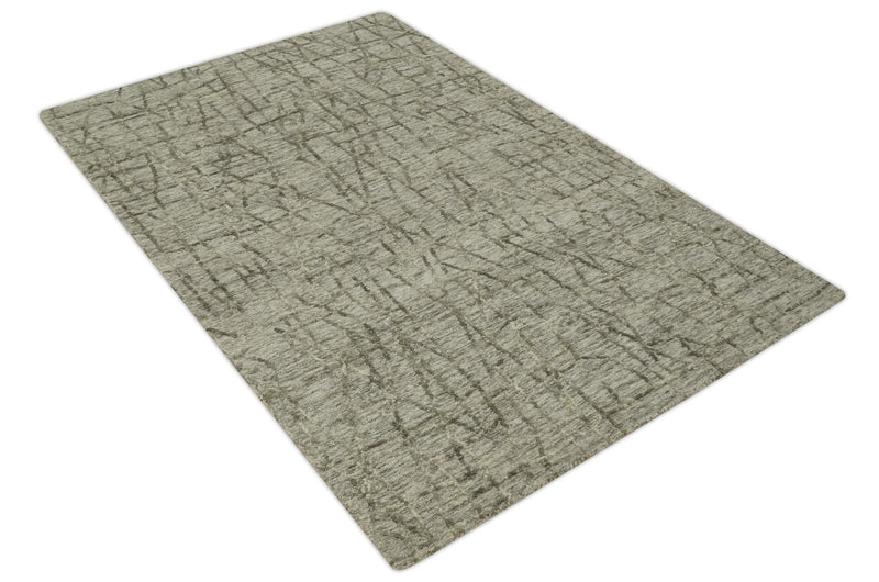 Modern Contemporary Ivory, Beige and Olive 5x8 Hand Tufted wool area rug - The Rug Decor