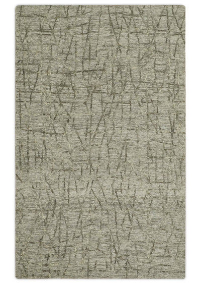 Modern Contemporary Ivory, Beige and Olive 5x8 Hand Tufted wool area rug - The Rug Decor