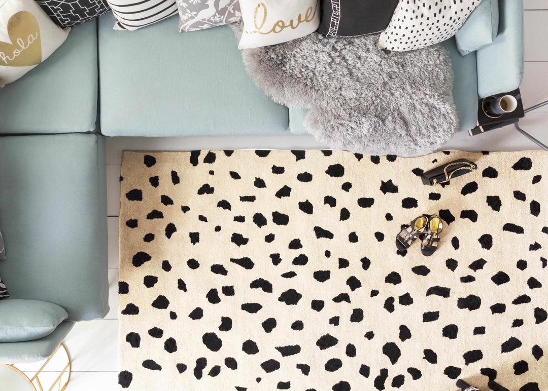 Modern Contemporary Leopard Print Beige and Black Hand Tufted wool Area Rug - The Rug Decor