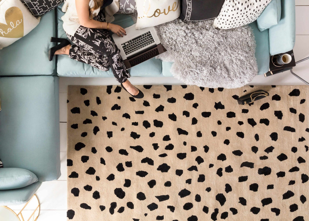 Modern Contemporary Leopard Print Beige and Black Hand Tufted wool Area Rug - The Rug Decor