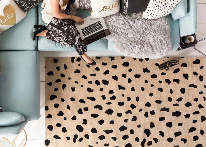 Modern Contemporary Leopard Print Beige and Black Hand Tufted wool Area Rug - The Rug Decor