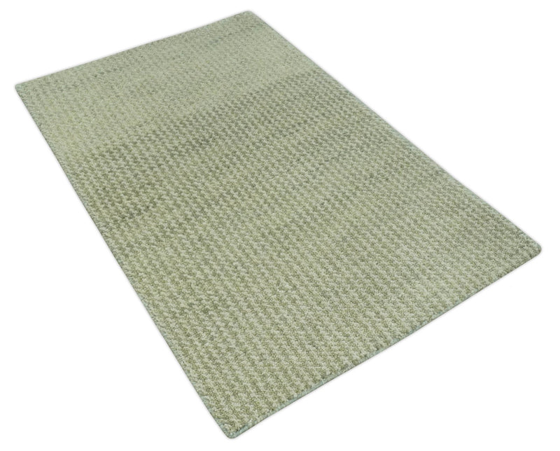 Modern Contemporary Olive, Beige and Ivory Stripes Design Custom Made wool area Rug - The Rug Decor