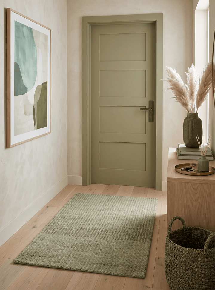 Modern Contemporary Olive, Beige and Ivory Stripes Design Custom Made wool area Rug - The Rug Decor