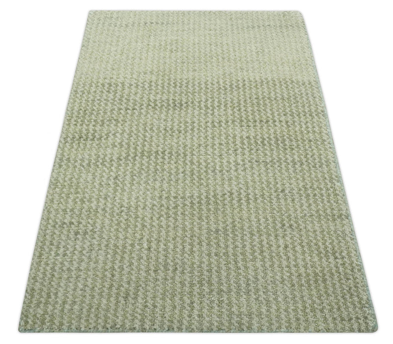 Modern Contemporary Olive, Beige and Ivory Stripes Design Custom Made wool area Rug - The Rug Decor