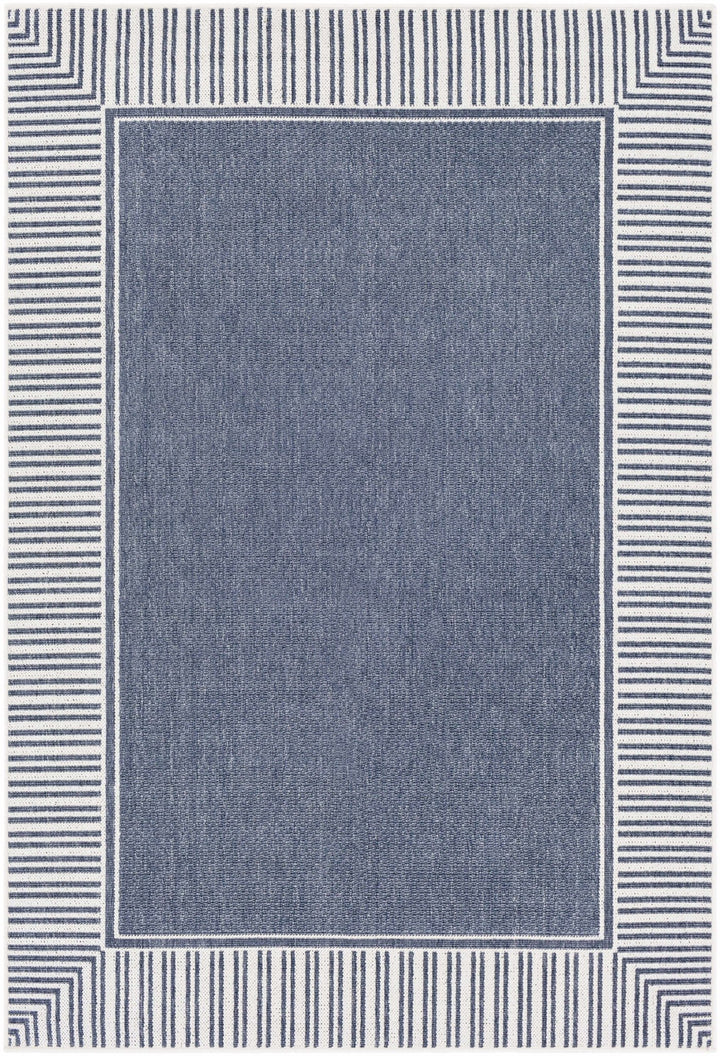 Modern Contemporary Stripes Pattern Blue and Ivory Multi Size Outdoor Area Rug - The Rug Decor