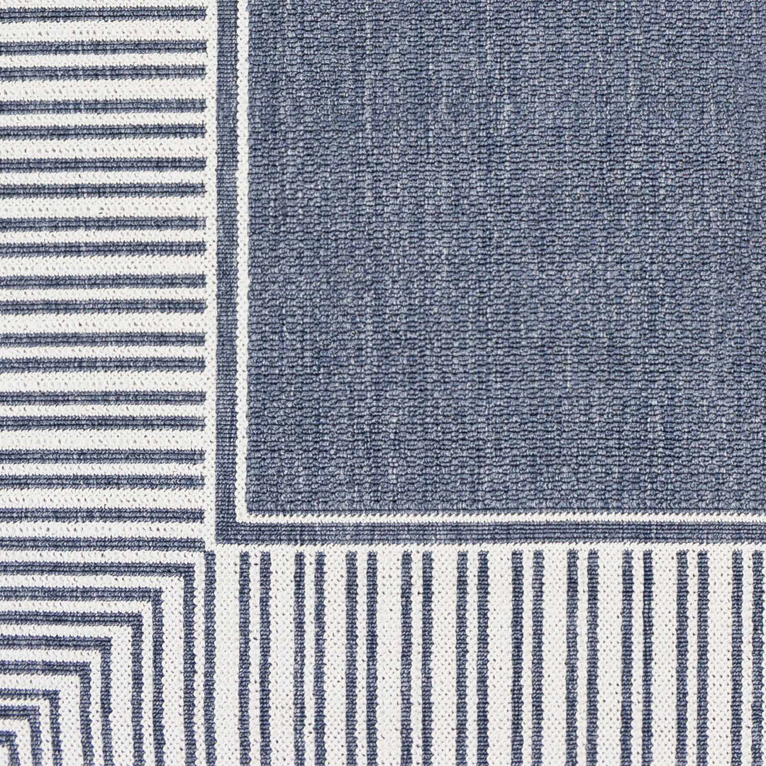 Modern Contemporary Stripes Pattern Blue and Ivory Multi Size Outdoor Area Rug - The Rug Decor