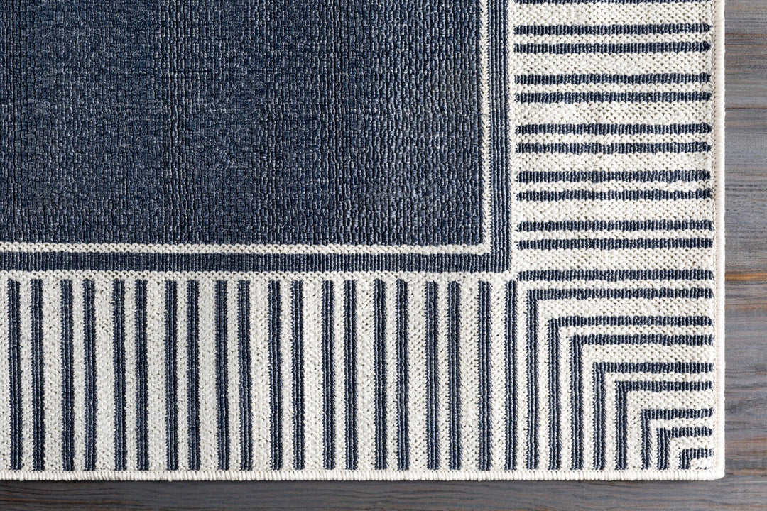 Modern Contemporary Stripes Pattern Blue and Ivory Multi Size Outdoor Area Rug - The Rug Decor
