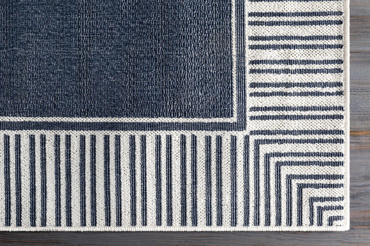 Modern Contemporary Stripes Pattern Blue and Ivory Multi Size Outdoor Area Rug - The Rug Decor