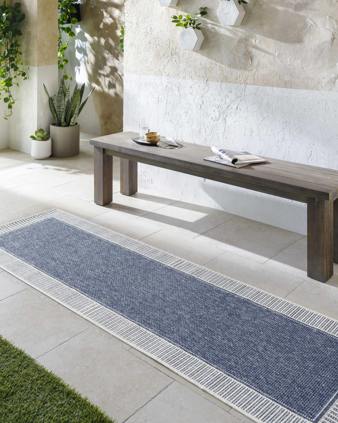 Modern Contemporary Stripes Pattern Blue and Ivory Multi Size Outdoor Area Rug - The Rug Decor