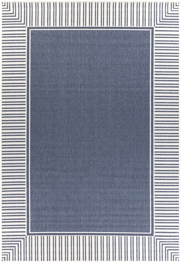 Modern Contemporary Stripes Pattern Blue and Ivory Multi Size Outdoor Area Rug - The Rug Decor