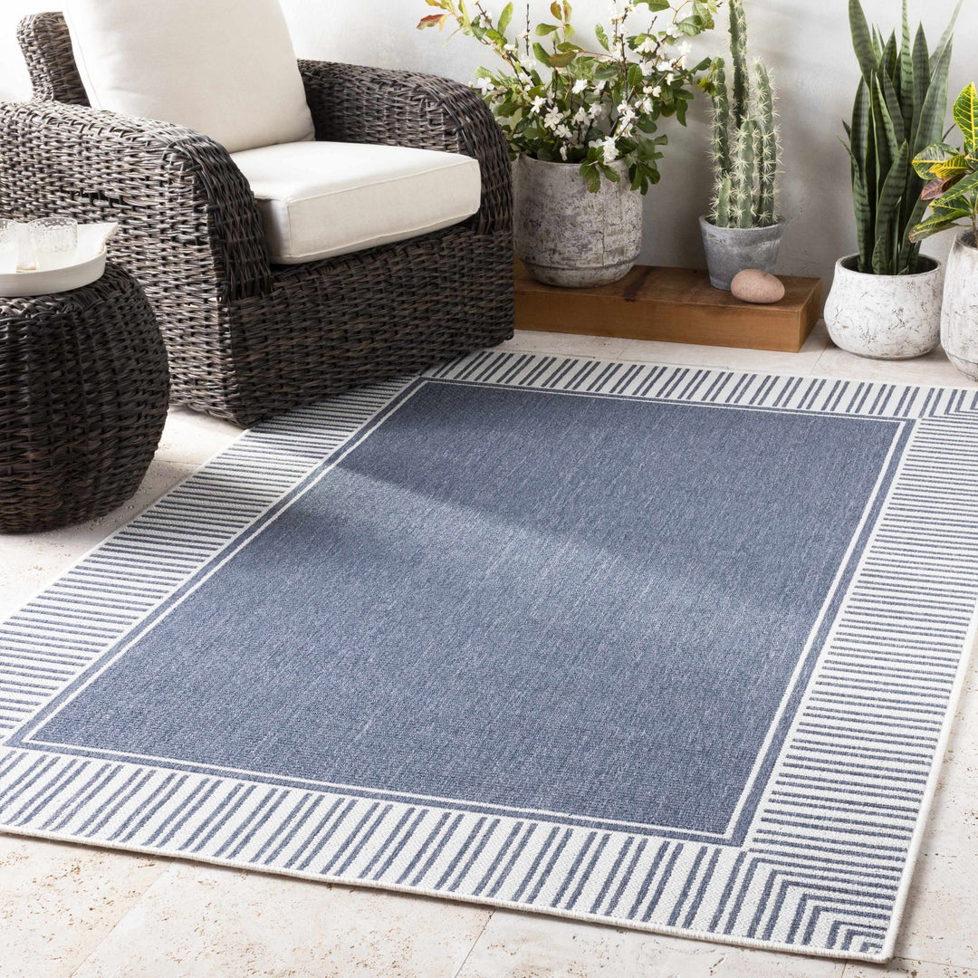 Modern Contemporary Stripes Pattern Blue and Ivory Multi Size Outdoor Area Rug - The Rug Decor
