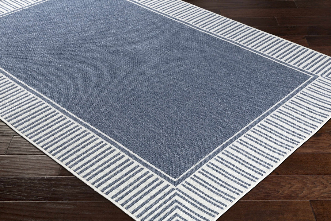 Modern Contemporary Stripes Pattern Blue and Ivory Multi Size Outdoor Area Rug - The Rug Decor