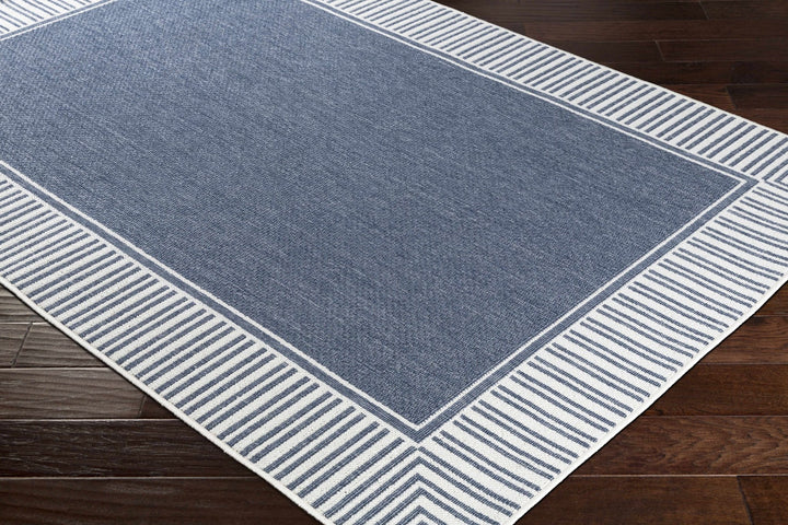 Modern Contemporary Stripes Pattern Blue and Ivory Multi Size Outdoor Area Rug - The Rug Decor