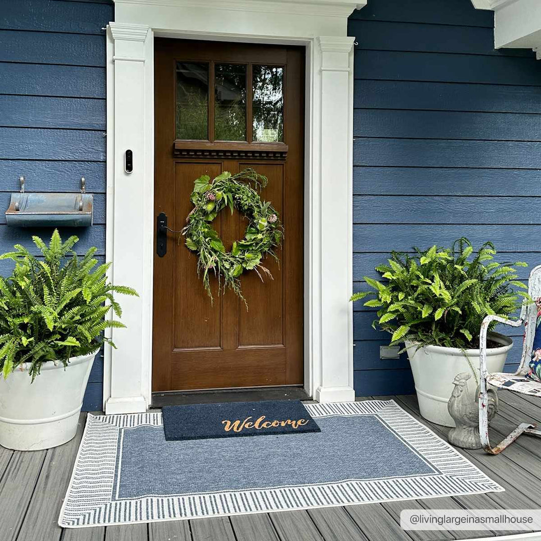 Modern Contemporary Stripes Pattern Blue and Ivory Multi Size Outdoor Area Rug - The Rug Decor