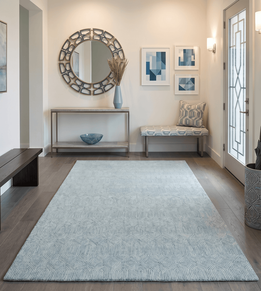Modern Contemporary Style Teal and Ivory Hand Tufted Wool Area Rug - The Rug Decor