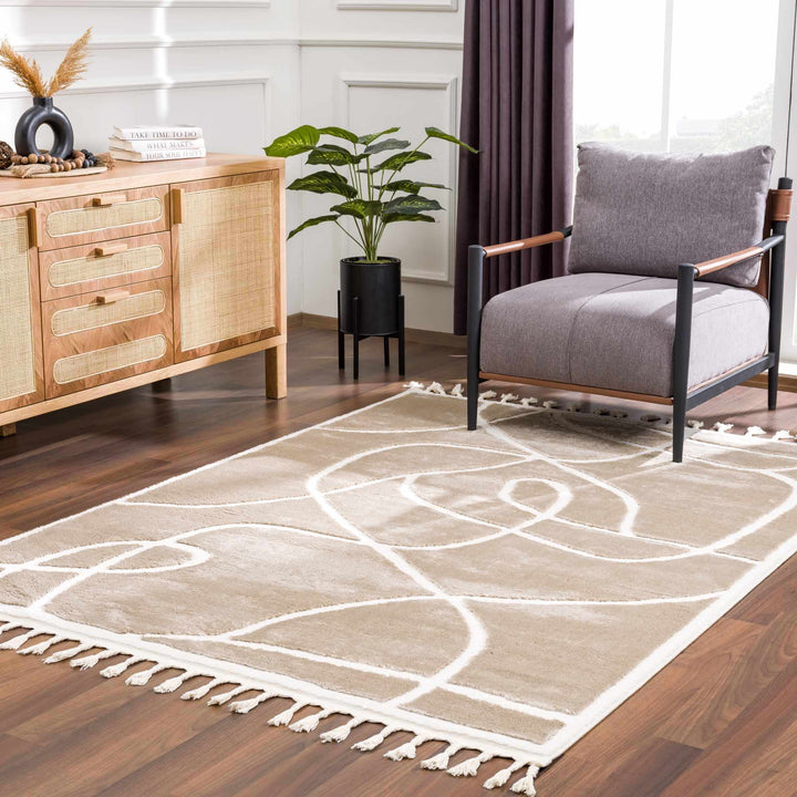 Modern Contemporary Tan And Ivory Area Rug - The Rug Decor