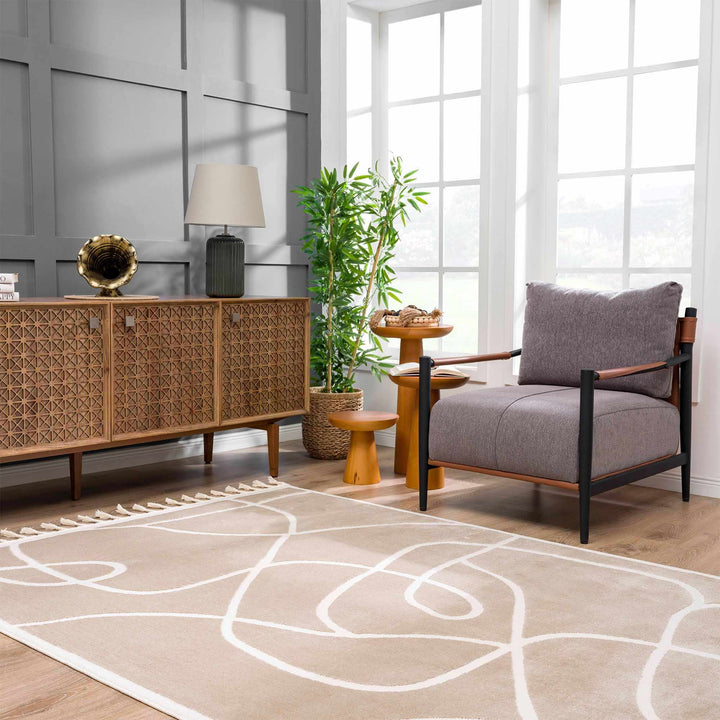 Modern Contemporary Tan And Ivory Area Rug - The Rug Decor
