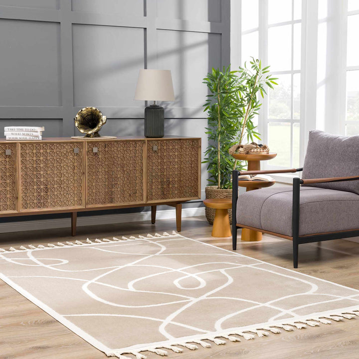 Modern Contemporary Tan And Ivory Area Rug - The Rug Decor