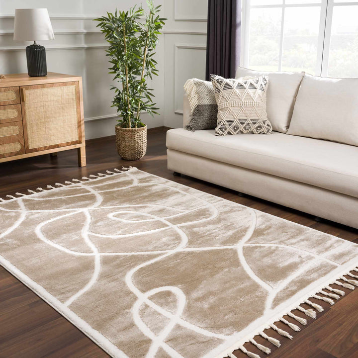 Modern Contemporary Tan And Ivory Area Rug - The Rug Decor