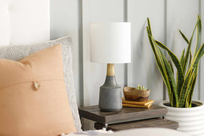 Modern Contemporary White, Tan and Light Blue Table Lamp, Bed Side Lamp - The Rug Decor