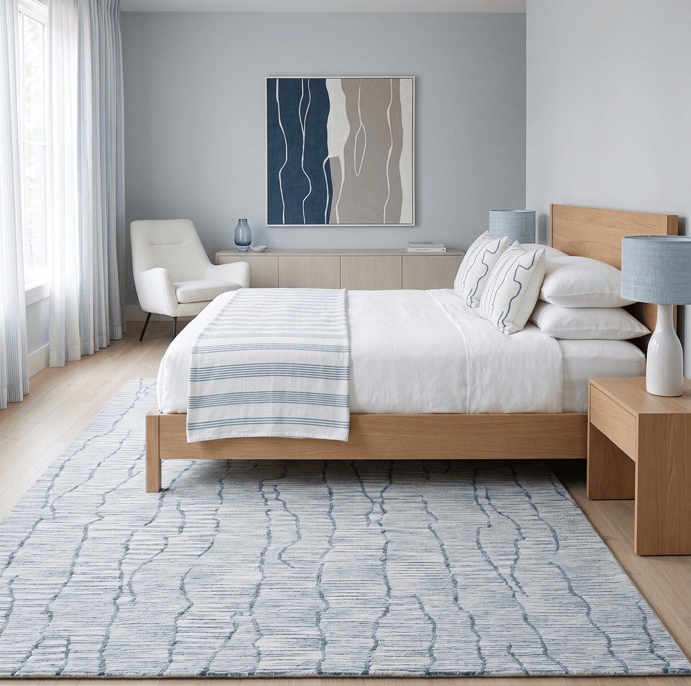 Modern Contemporary Woolen White and Blue Hand Tufted Area Rug - The Rug Decor