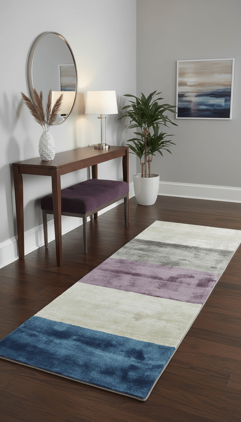 Modern design Ivory, Green and Blue 2x5 Hand Knotted Wool Area Rug - The Rug Decor