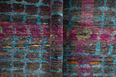 Modern Design Purple, Blue and Charcoal Hand Knotted 6x9 Recycled Silk Area Rug - The Rug Decor