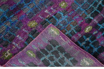 Modern Design Purple, Blue and Charcoal Hand Knotted 6x9 Recycled Silk Area Rug - The Rug Decor