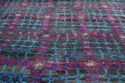 Modern Design Purple, Blue and Charcoal Hand Knotted 6x9 Recycled Silk Area Rug - The Rug Decor