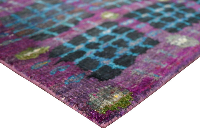 Modern Design Purple, Blue and Charcoal Hand Knotted 6x9 Recycled Silk Area Rug - The Rug Decor