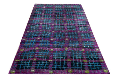 Modern Design Purple, Blue and Charcoal Hand Knotted 6x9 Recycled Silk Area Rug - The Rug Decor