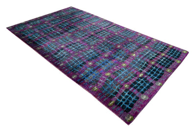 Modern Design Purple, Blue and Charcoal Hand Knotted 6x9 Recycled Silk Area Rug - The Rug Decor