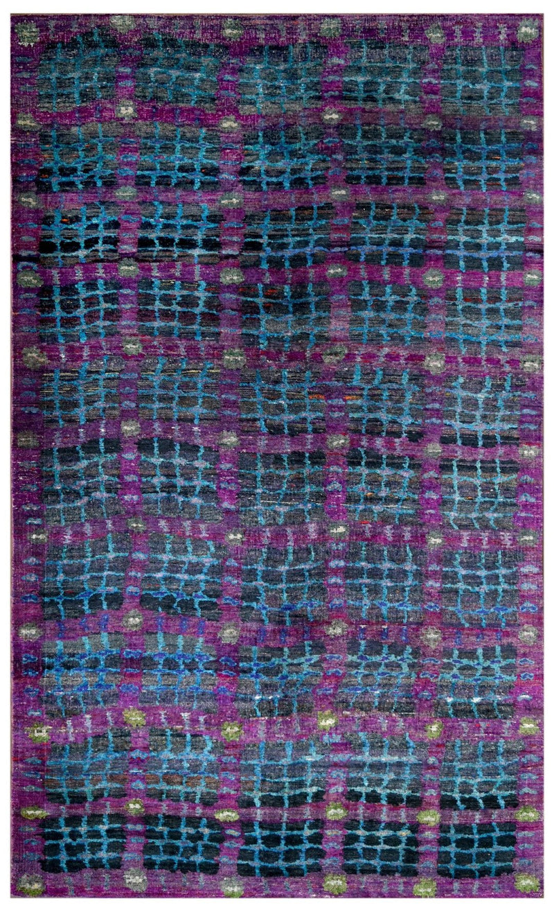 Modern Design Purple, Blue and Charcoal Hand Knotted 6x9 Recycled Silk Area Rug - The Rug Decor