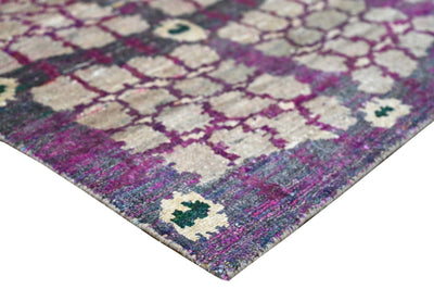 Modern Design Purple, Charcoal and Silver Hand Knotted 10x13 Recycled Silk Area Rug - The Rug Decor